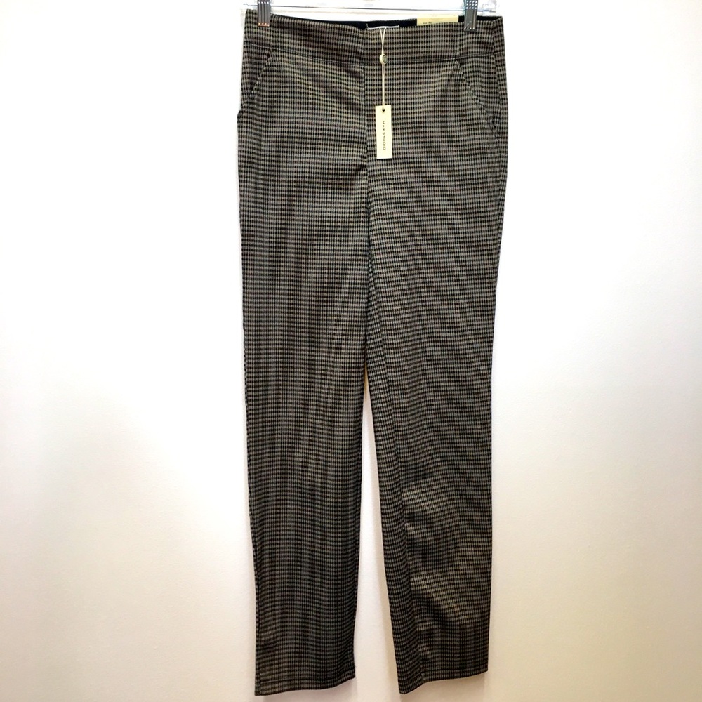 Max Studio Stretch Knit Slim Trouser Medium Tan Black Office Pull On Style